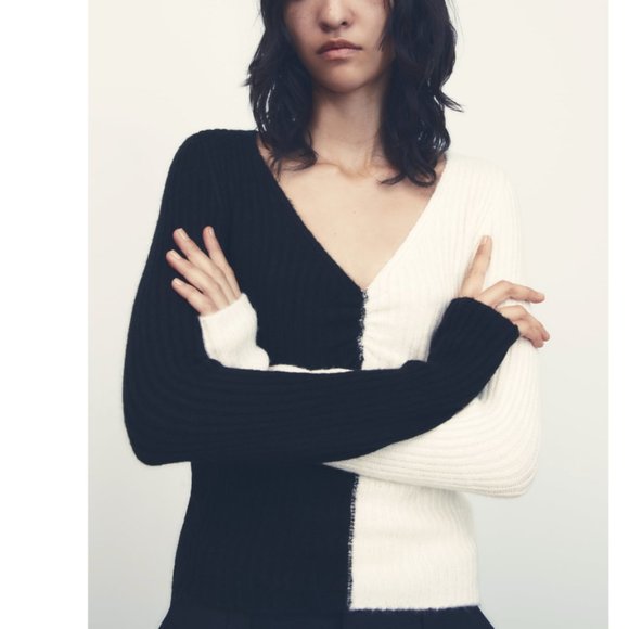 Zara Sweaters Nwt Zara Combination Knit Sweater Black White Poshmark